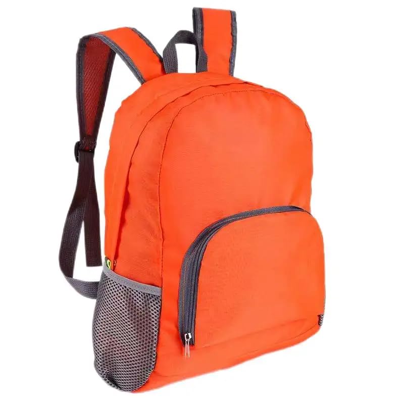 Foldable Casual Outdoor Shoulders Lightweight Backpack Nylon Hiking Camping Travel Bag for Men Women Outdoor Waterproof – Orange