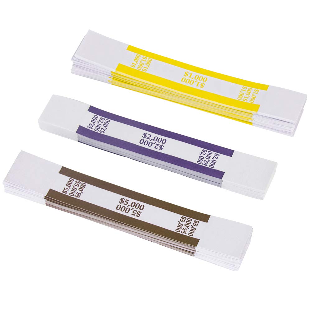 NATURALABEL 600PCS Assorted Currency Straps for Bills, Money Bands for Cash $ 1000, 2000, 5000, 200 of Each, Self Adhesive Money Band Bill Wrappers Money Paper Wraps