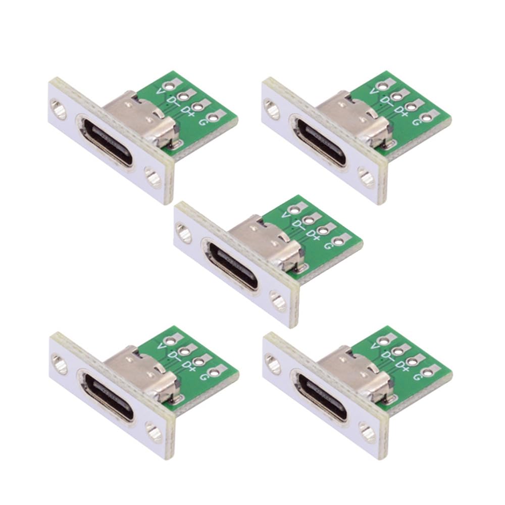 xiwai5pcs USB Type C Female Socket DIY OEM PC Board 24pin USB 2.0 Pinout Panel Mount Type Connector for Repair Replacement Parts