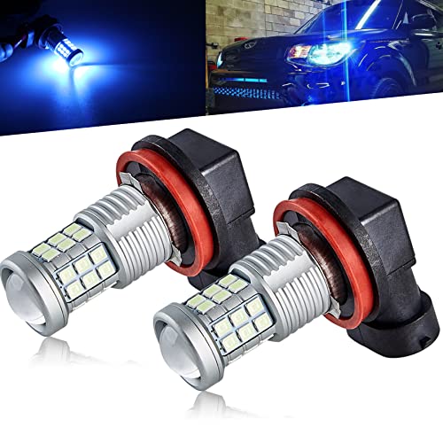 KISLED Super Bright 3000lm H8 H11 LED Fog Lights Bulbs DRL High Power 3030 Chips with Projector Lens Replacement for Cars Trucks, Ice Blue