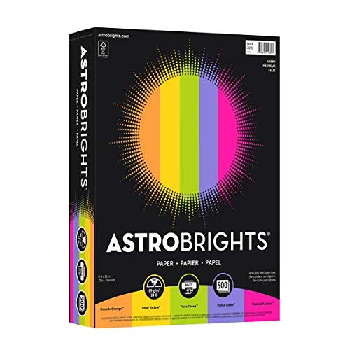 Wausau 21289 Astrobrights Color Paper, 8.5" x 11", 24 lb / 89 gsm,"Happy" 5-Color Assortment, 500 Sheets