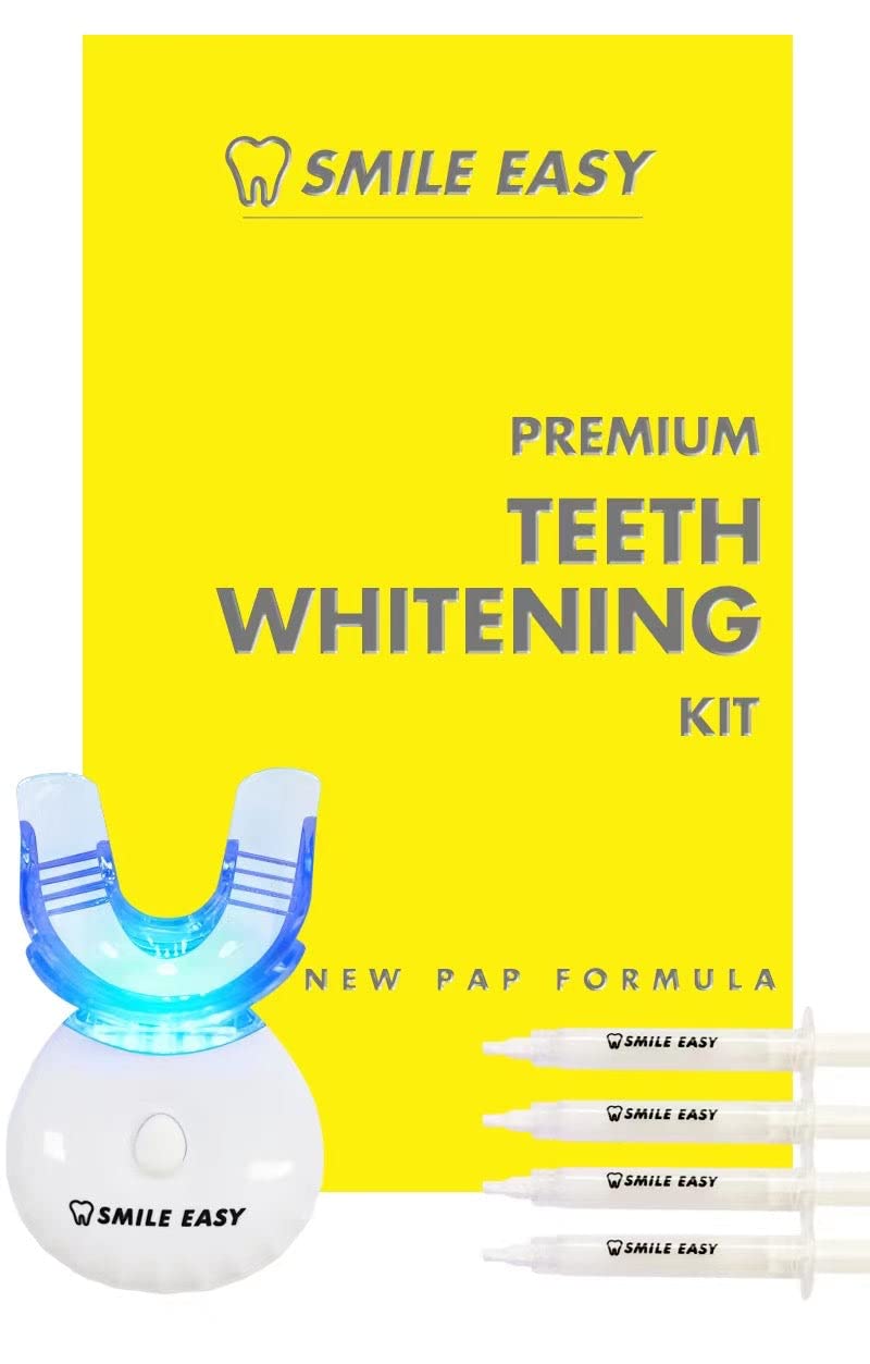 SMILE EASY Professional PremiumTeeth Whitening LED Kit with Added Lemon Extract - Fast Effective Results Includes 4X 3ml (12ml) Gels for Stain Removal Advanced Pap Formula