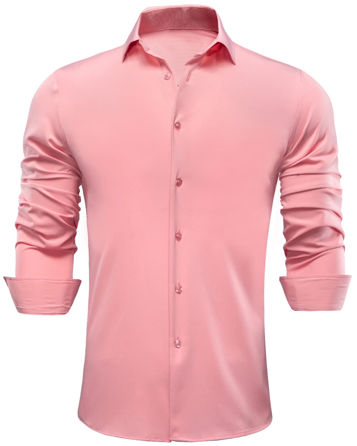 Hi-TieMen's 4-Way Stretch Dress Shirts Wrinkle-Free Long Sleeve Casual Button Down Shirt