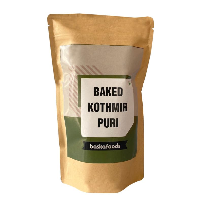 BASKA FOODS Baked Kothmir Puri Crispy Kothambir Puri, Ready to Eat Indian Snacks, Tea Time Namkeen, 150 g, Pack of 1