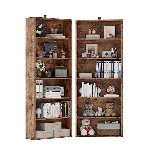 IRONCK Bookshelves and Bookcases Set of 2 Floor Standing 6 Tiers Display Storage Shelves 70 in Tall Bookcase Home Decor Furniture for Home Office, Living Room, Bed Room