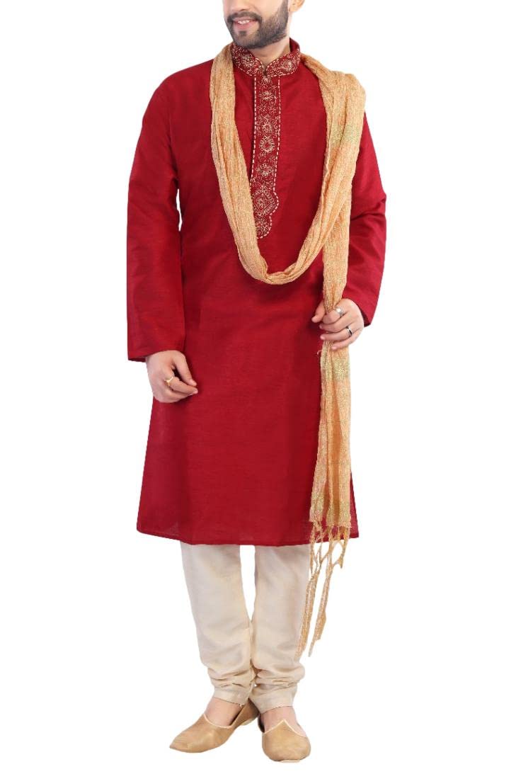 SonishaMKP9010 Men's Red Kurta Pajama Set Wedding Kurta Pyjama Indian Party Suit