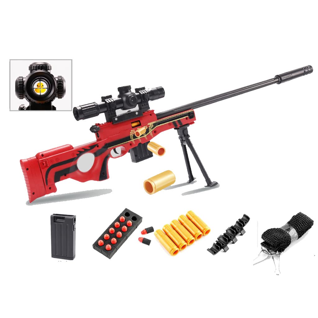 Moonmen Foam Blaster Sets, EVA Safety Shell Ejecting Sniper with Magazine, Birthday Gift Riffle Nerf Toy for Children (AWM Red)