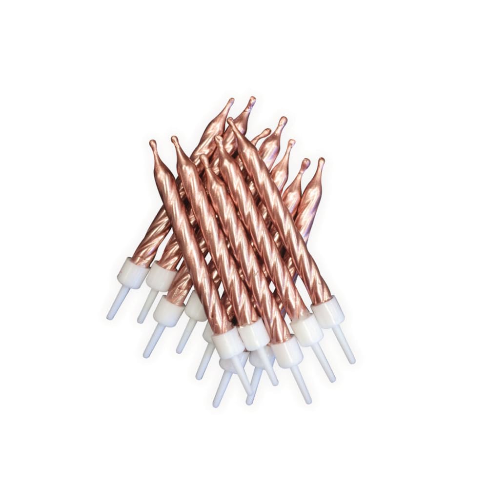 Anniversary House Pack of 12 Rose Gold Metallic Birthday Candles with Holders, 7.5cm, Celebration Cake Decoration, Birthday Candles for Cakes, Candles for Cake, Copper, AHC233