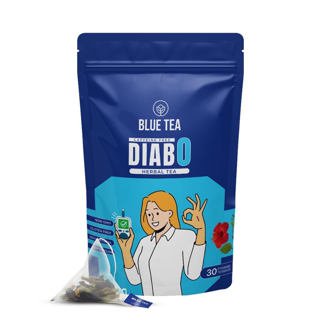 BLUE TEA - Diabo Tea - 30 Tea Bags - Plant Based || Diwali Gifts || Hibiscus - Butterfly - Cinnamon - Ginger || Diabetic Care Tea With Super Herb | Caffeine Free - Vegan - Gluten Free - Ziplock Pack