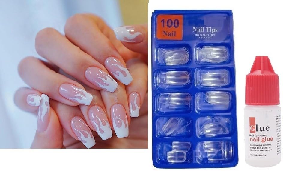 100 PCS FAKE NAILS TIPS IN DIFFERENT SHADES FOR WOMEN WITH FREE GLUE