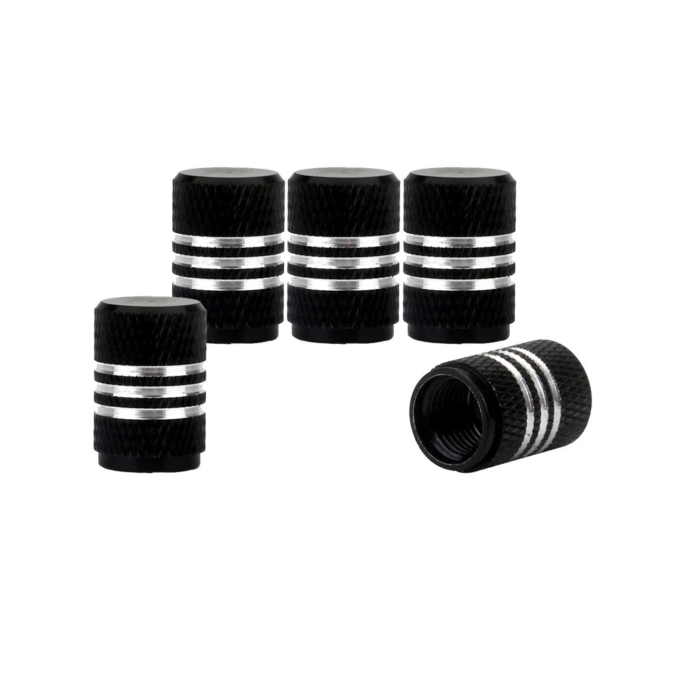 Senzeal 5X Aluminum Car Tire Valve Caps Round Style Bicycle Air Valve Stem Covers Black