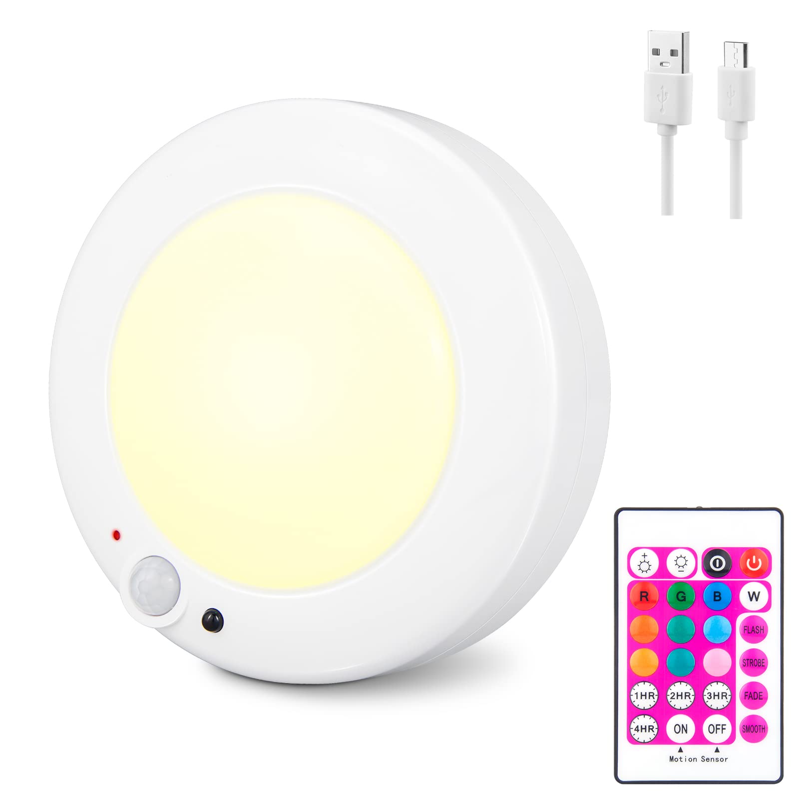 Battery Powered Ceiling Light, Rechargeable LED Motion Sensor Light with Remote, Shower Light, 10 Color Changing Hallway Light Stick Overhead Light for Ceiling Stair Shed,White