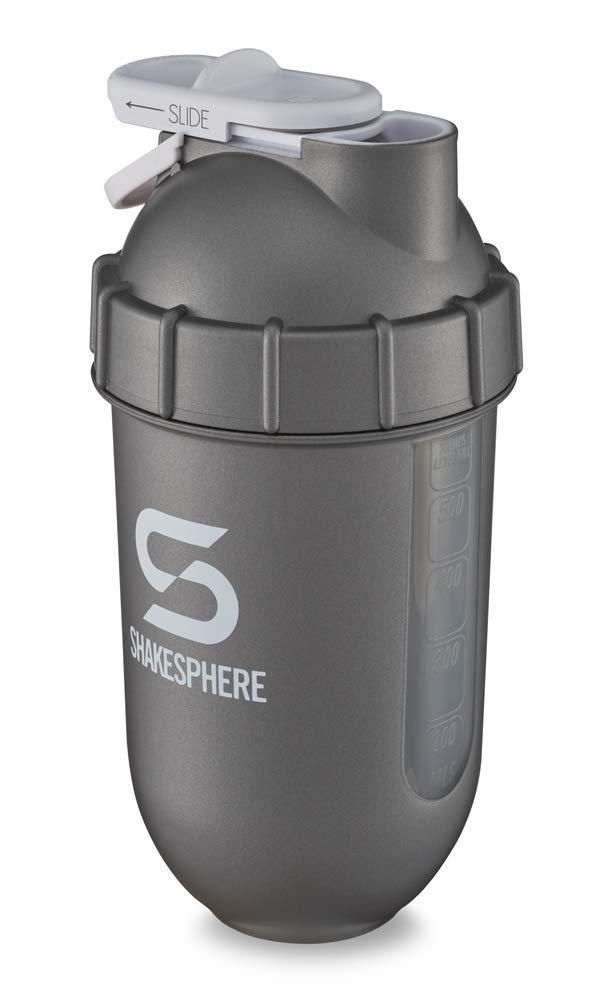 ShakeSphereTumbler View: Protein Shaker Bottle with Side Window, 24oz ● Capsule Shape Mixing ● Easy Clean Up ● No Blending Ball Needed ● BPA Free ● Mix & Drink Shakes, Smoothies, More (Gun Metal)