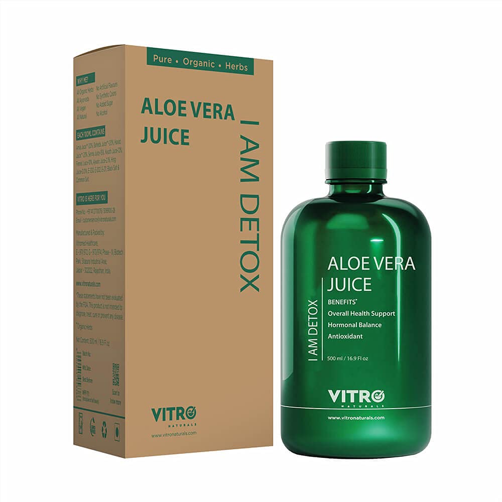 Vitro Aloe Vera Juice (With Pulp) 500ml | Rejuvenates Skin and Hair | Natural Juice made Within 4 Hours of Harvesting | Healthcare | Detox juice | No added sugar | I AM Detox