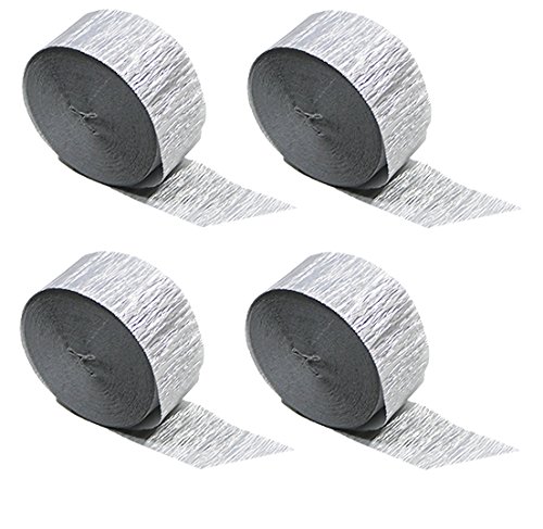 Metallic Silver Crepe Paper Streamers, 290 Feet Total, Made in USA