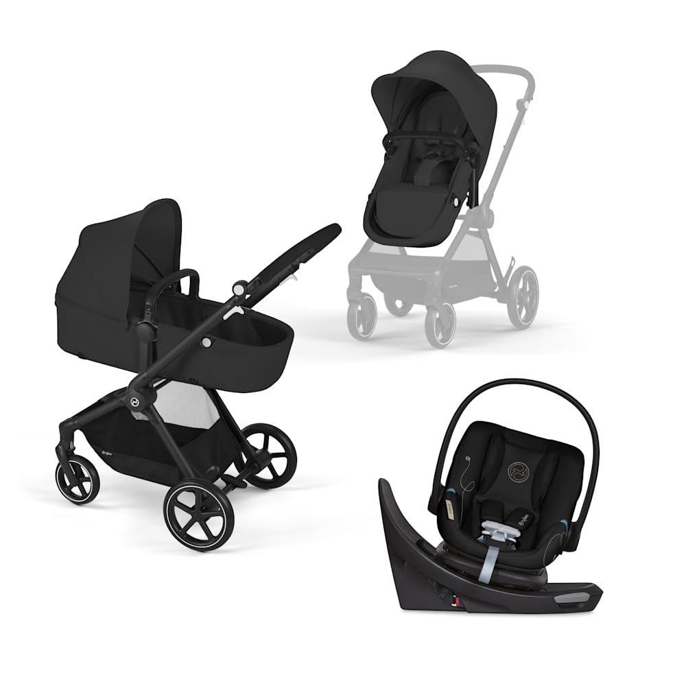 CybexEOS 5-in-1 Travel System Stroller + Lightweight Aton G Swivel Infant Car Seat, Moon Black, Black Frame