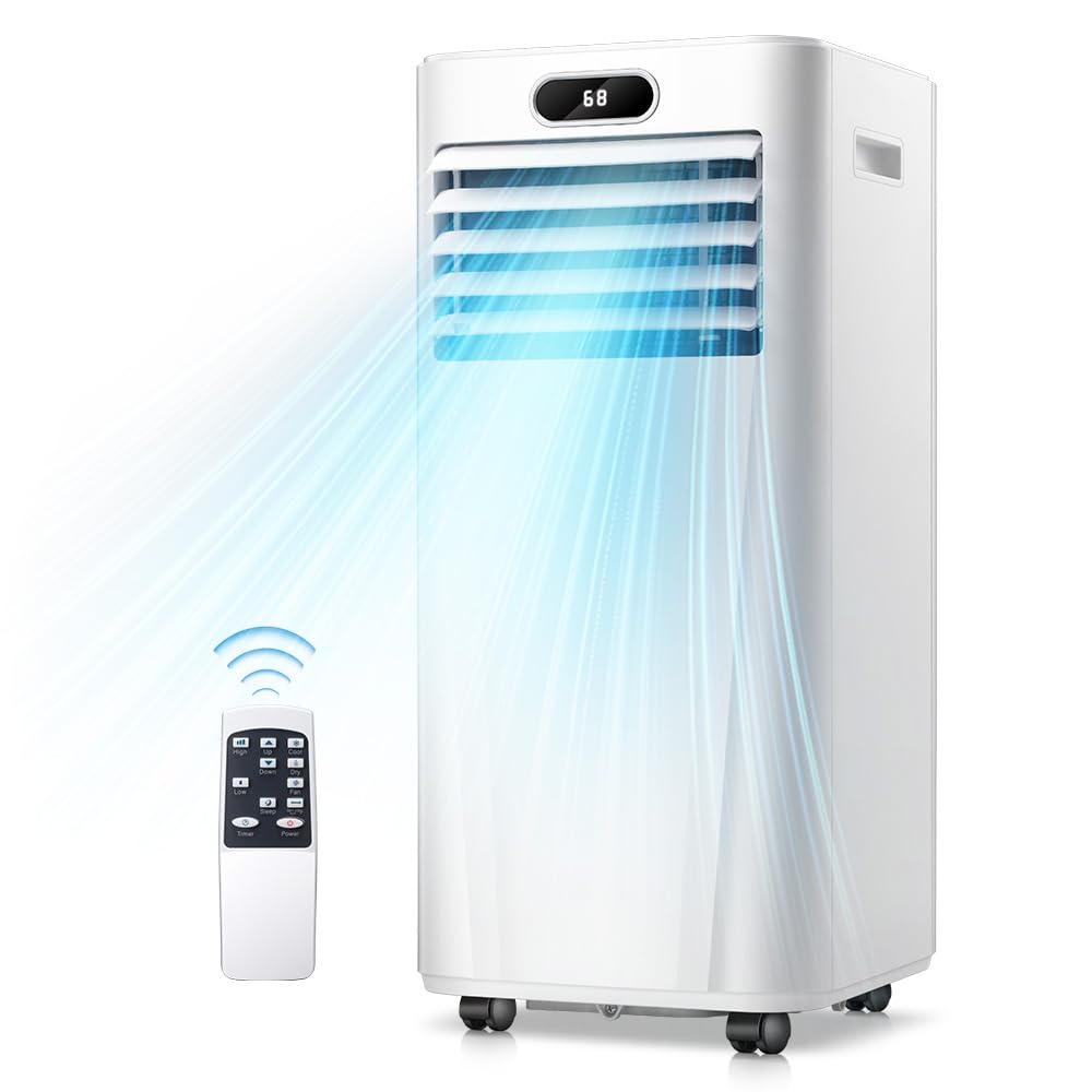 Joy Pebble Portable Air Conditioner 8000 BTU, 3-in-1 Portable AC Unit with Fan & Dehumidifier Cools up to 350 sq. ft, Energy Saving Portable AC with ECO Mode, 24H Timer, Remote Control& Window Kit