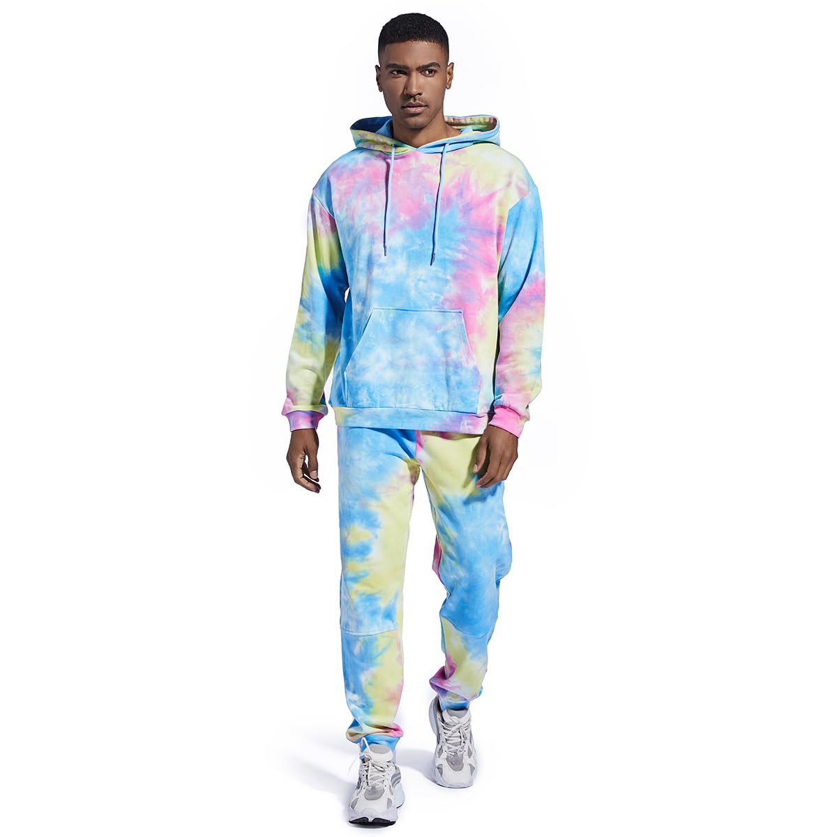 Nanaco Men's Pullover Hoodies Sets 2 Piece Tie-Dye Cotton Hooded Sweatshirt