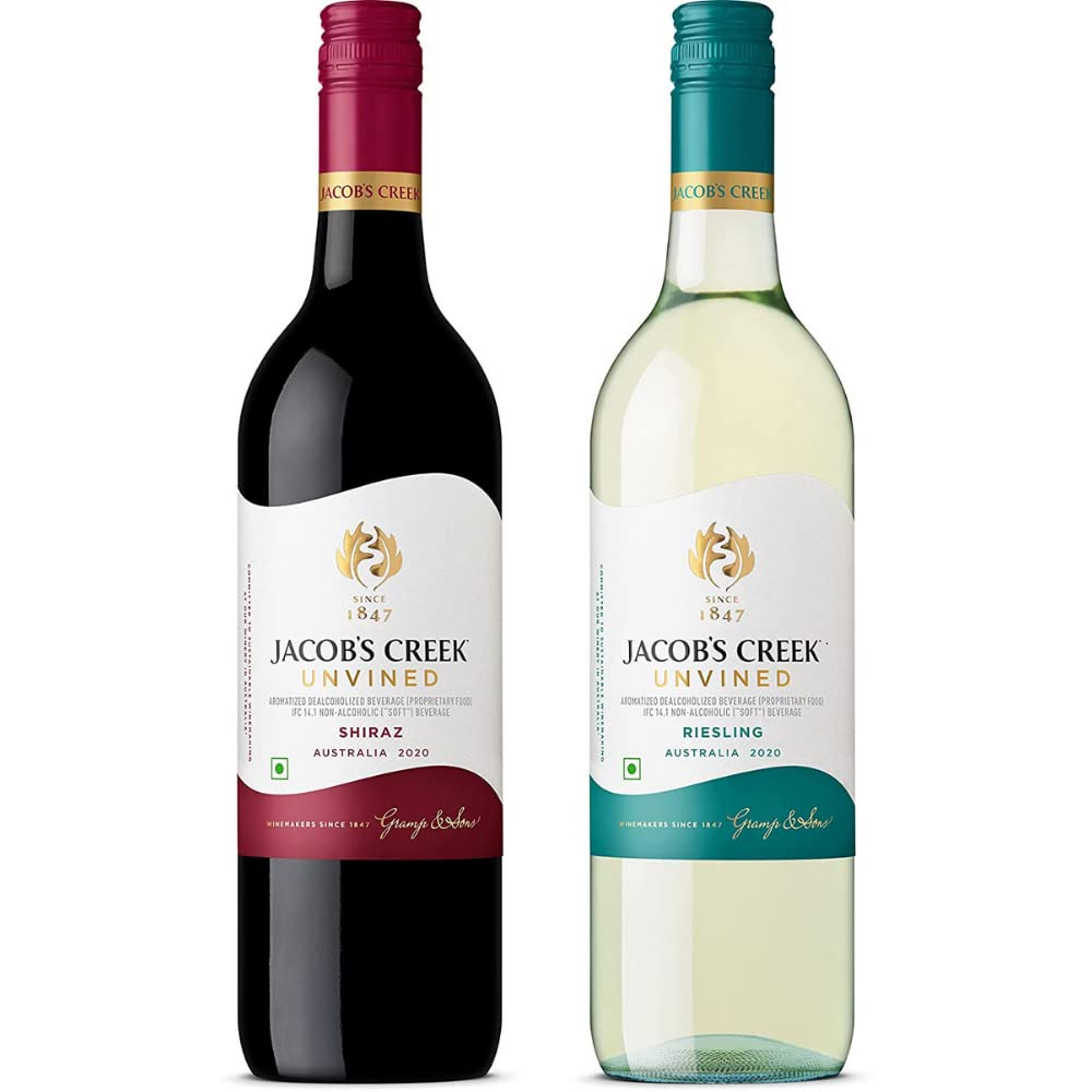 Jacob's Creek Unvined Shiraz Non Alcoholic Red Grape Still Wine And Riesling Non Alcoholic White Grape Still Wine (750Ml Each, Pack Of 2)