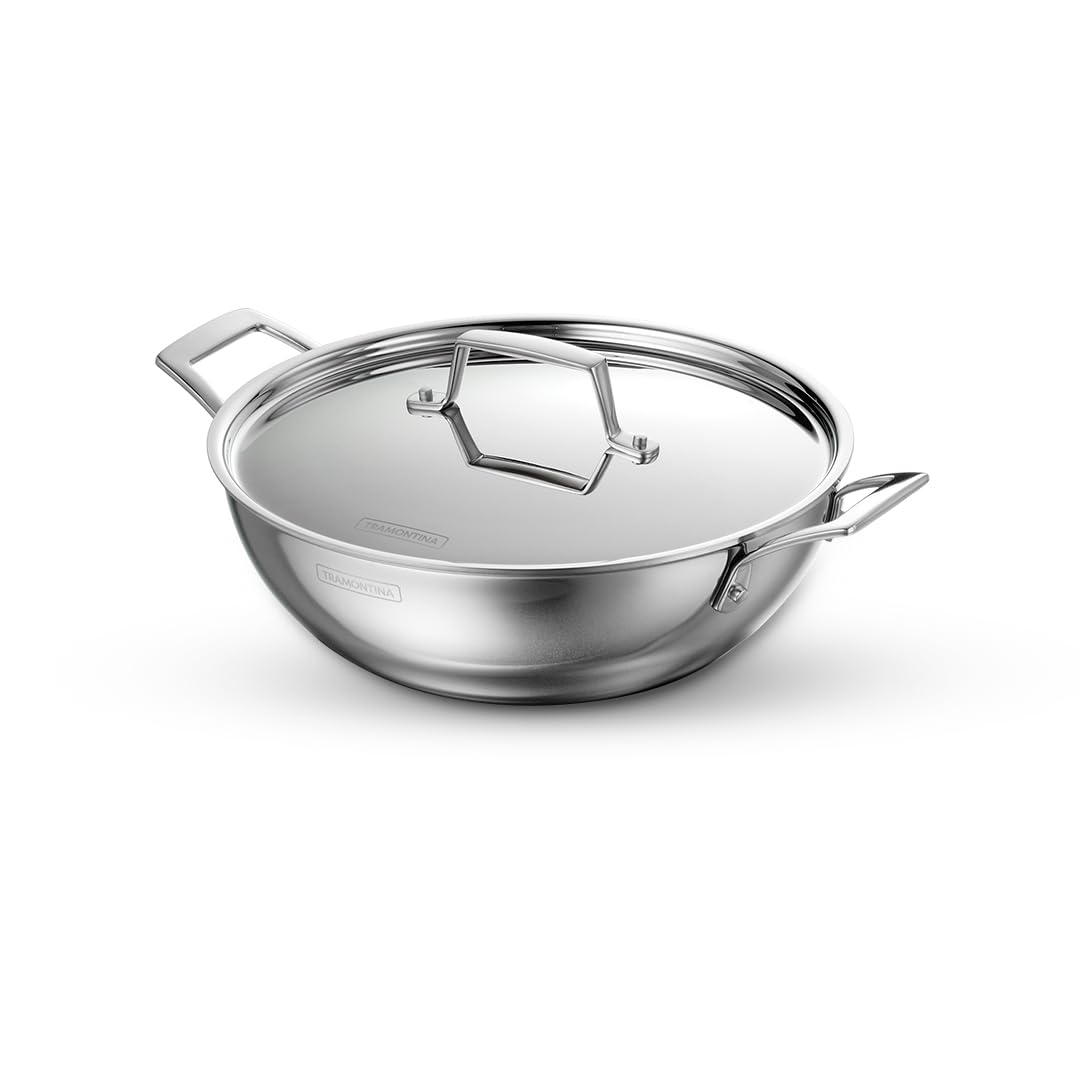 TRAMONTINA Aeion Triply 26cm/3.7L Kadai with SS 304 Lid | Healthy Non Toxic | Kadhai for Curry | Deep Fry | StirFry Cooking | Induction Friendly | Stay Cool Handle | NSF Certified | 10 Year Warranty*