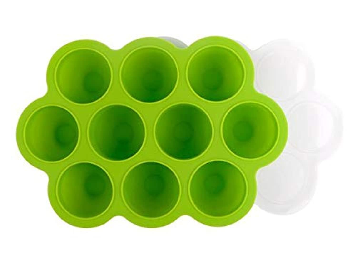 Silicone Baby Food Freezer Tray with Clip-on Lid - Perfect Storage Container for Homemade Baby Food, Vegetable Fruit Purees and Breast Milk, Green