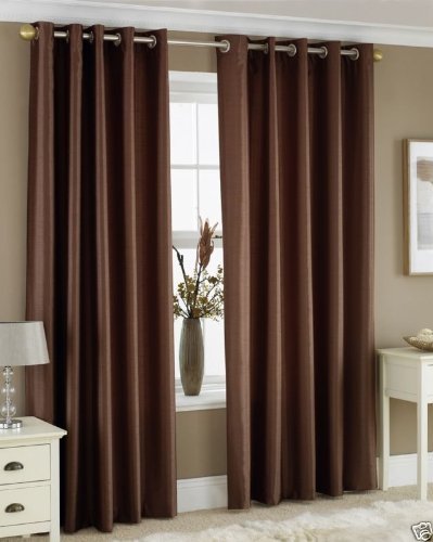 Exporthub Plain 2 Piece Eyelet Polyester Door Curtain Set - 7ft, Brown