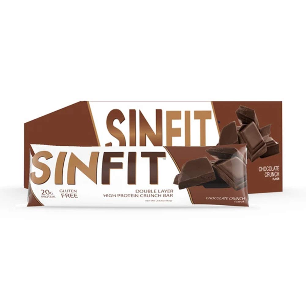 SINFIT Nutrition Double Layer High Protein Crunch Bar, Chocolate Crunch, 20g Protein, Gluten Free, Whey Protein, Low Sugar (12 Count)