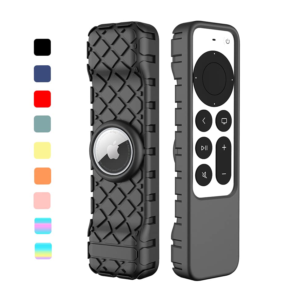 Remote Case for Apple Siri Remote 2021/2022 (2nd/3rd Gen), Anti-Lost Anti-Slip Durable Silicon Shockproof Rubber Cover for Apple 4K HD TV Siri Remote (2nd/3rd Generation) AirTag Applicable (Black)