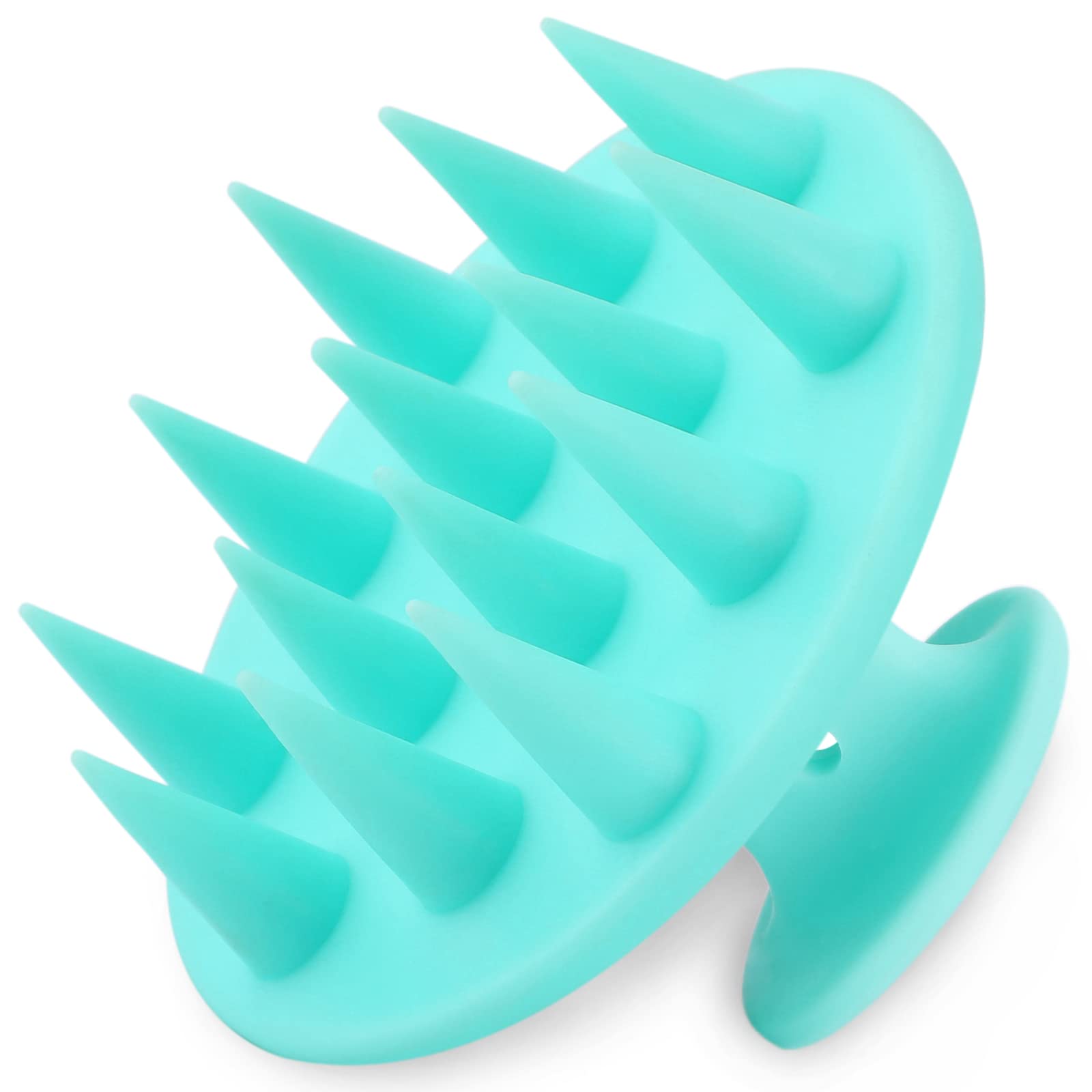 FREATECH One-Piece Silicone Scalp Massager Shampoo Brush with Long & Stiff Teeth, Shower Hair Scrubber Scalp Exfoliator for Dandruff Removal and Hair Growth, for Long Thick Curly Hair, Turquoise