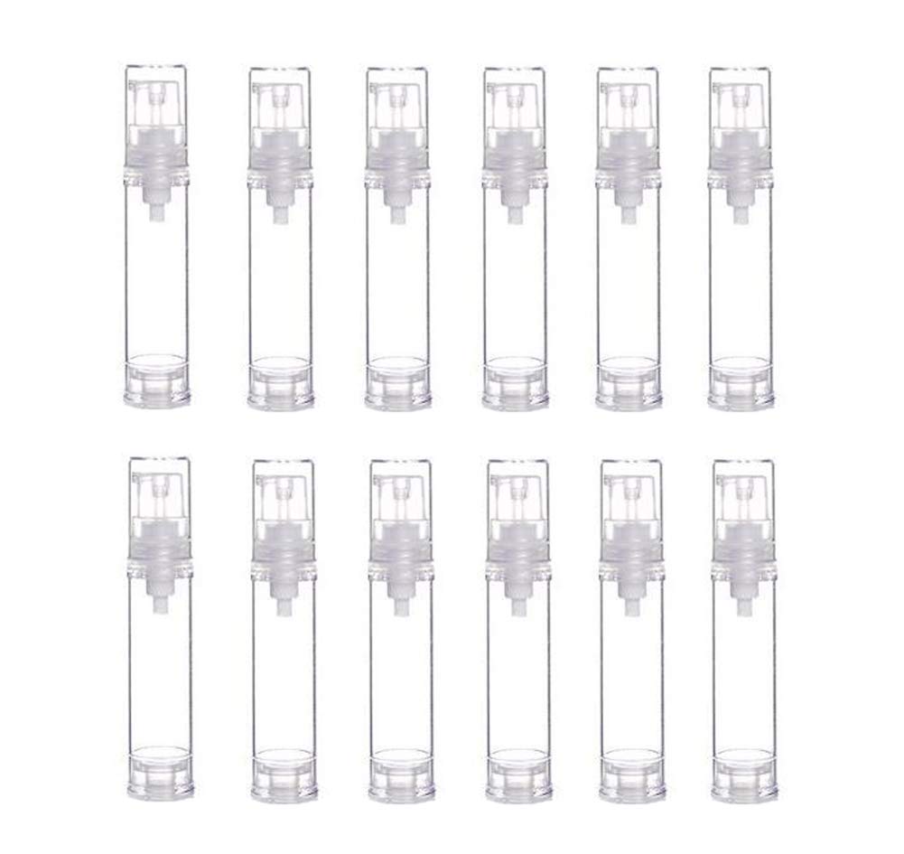 Elandy 10Ml/0.34Oz: 12Pcs Portable Empty Refillable Clear Plastic Airless Vacuum Pump Bottle Cosmetic Make-Up Cream Lotion Sample Packing Toiletries Liquid Storage Container Vial Jars(10