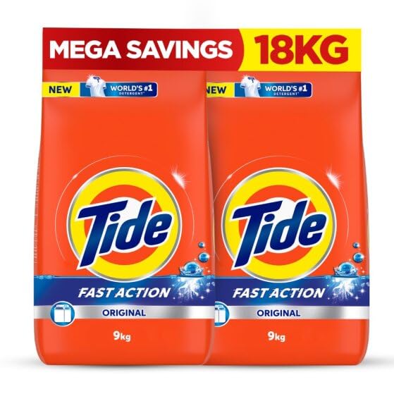 Tide Fast Action Laundry Detergent Powder, 9 KG x 2, Dual Pack, 18 kg