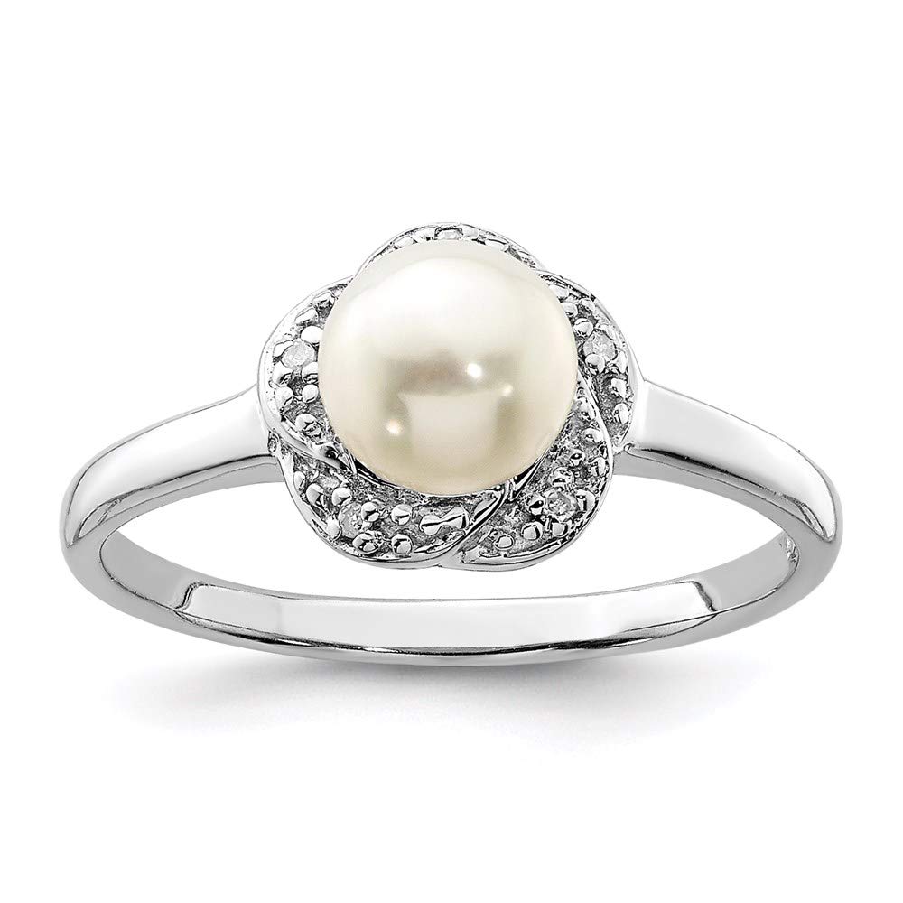 925 Sterling Silver 6mm Freshwater Cultured Button Pearl Diamond Band Ring Size 6.00 Fine Jewelry Gifts For Women