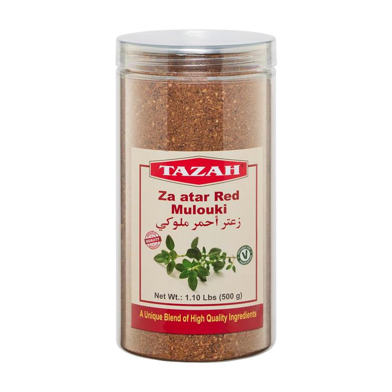 Tazah Za'atar Mulouki Spice Blend & Seasoning – Authentic Middle Eastern Zaatar Herb and Spice Mix (1.1 lbs (500g), Red Mulouki)