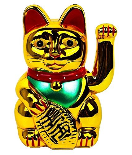 Monkey King Gold Feng Shui Lucky Cats Lucky Beckoning Waving Wealth Cat Maneki Neko 6" Tall