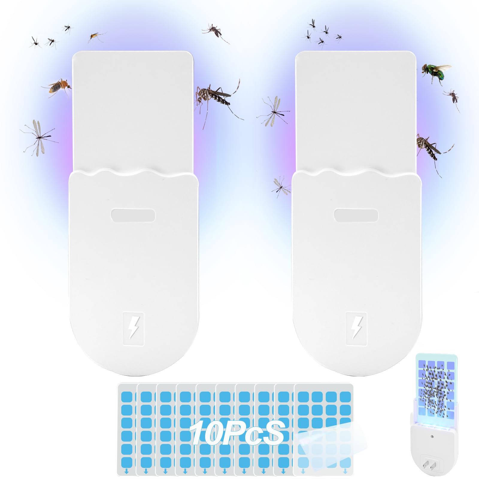 Indoor Fly Trap for Home, Highly Effective Fruit Fly Traps for Indoors, Plug-in UV Blueish-Purple Light Flying Insect Trap for Gnats, Mosquitoes, Flies, Moths and Other Nuisances (2 pcs)