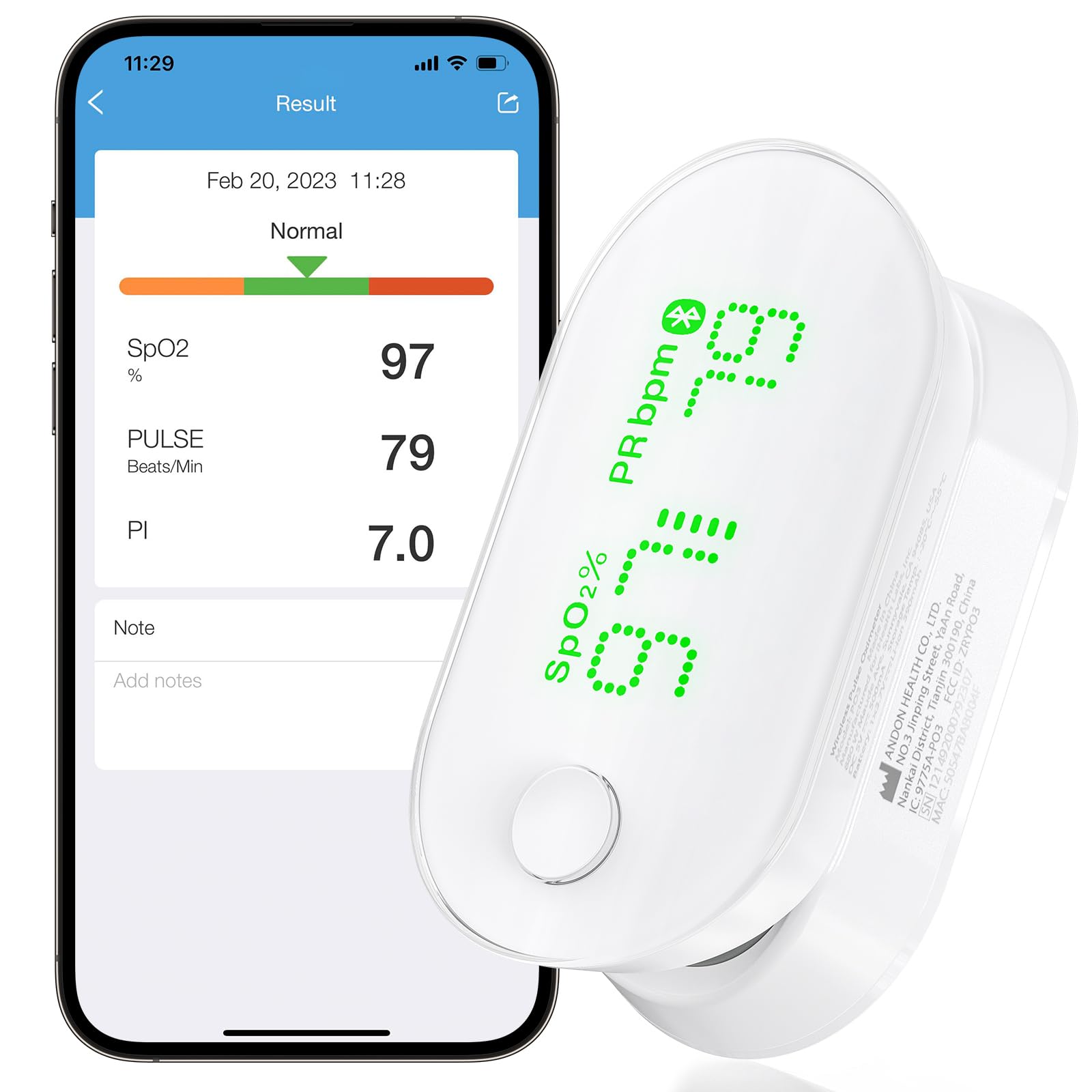 iHealthAIR Rechargeable Fingertip Pulse Oximeter, Blood Oxygen Saturation Monitor with App, SpO2, Pulse Rate, Plethysmograph, and Perfusion Index