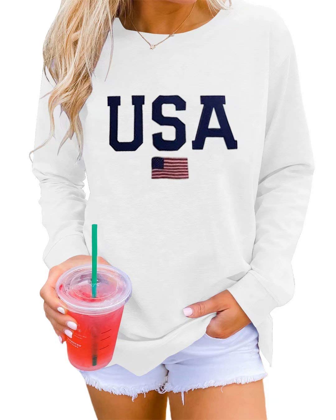 Womens Casual Long Sleeve Graphic Tee Shirts Crew Neck Sweatshirts Pullover Tops for Women