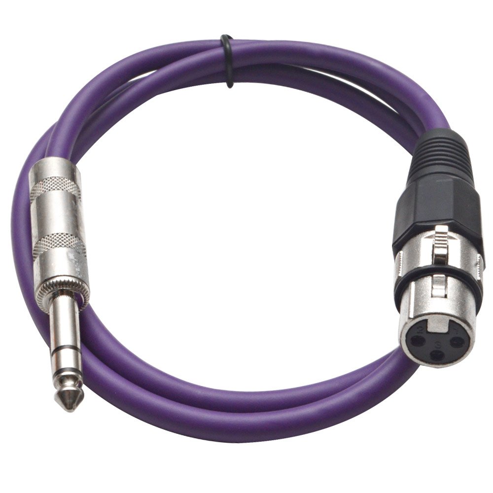 Seismic Audio - SATRXL-F2 - Purple 2' XLR Female to 1/4" TRS Patch Cable