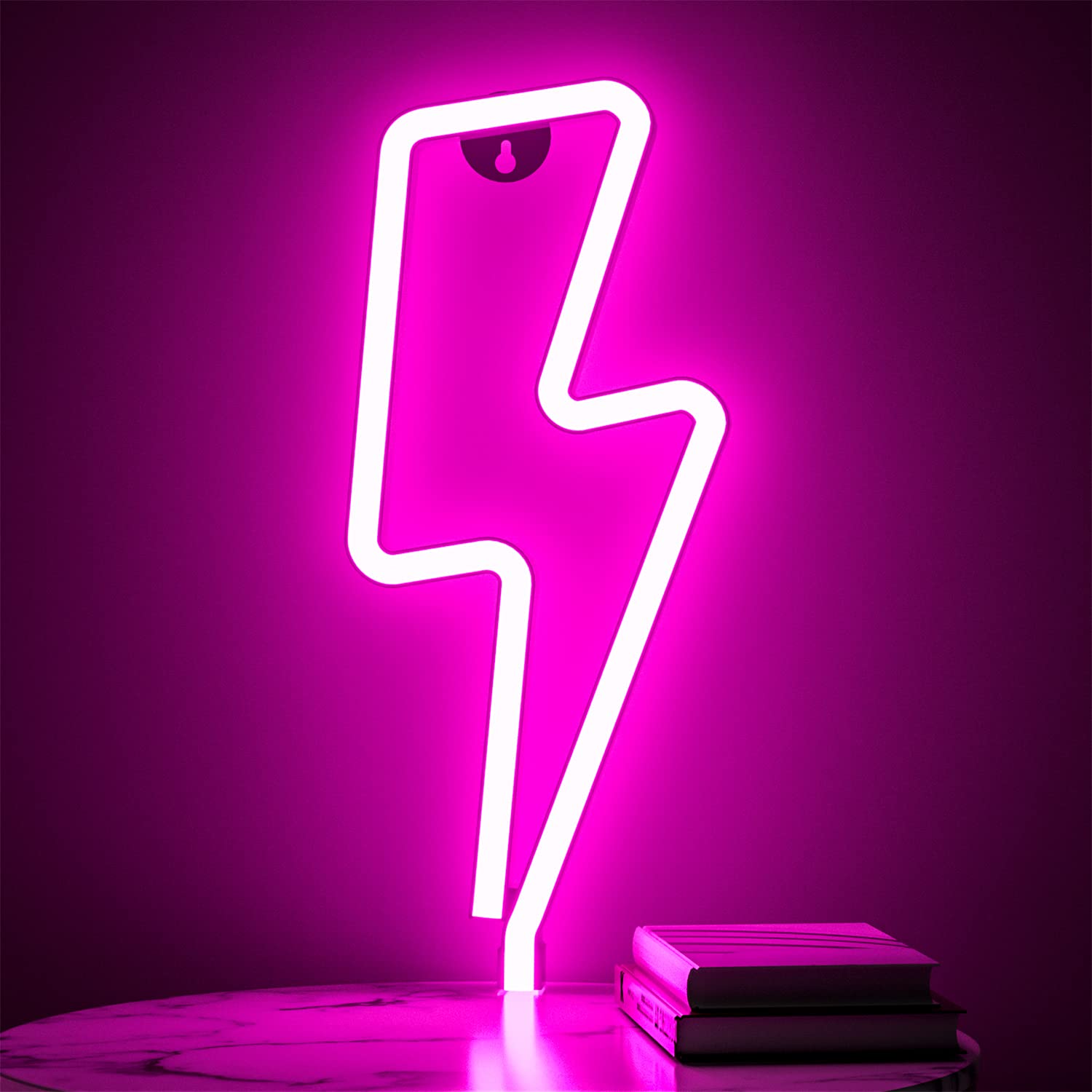 XIYUNTE Lightning Bolt Neon Signs for Wall Decor, USB or Battery Powered Led Lightning Bolt Sign, Pink Neon Lightning Bolt Sign for Gaming Decor, Girls Room, Christmas Decoration, Gifts for Kids