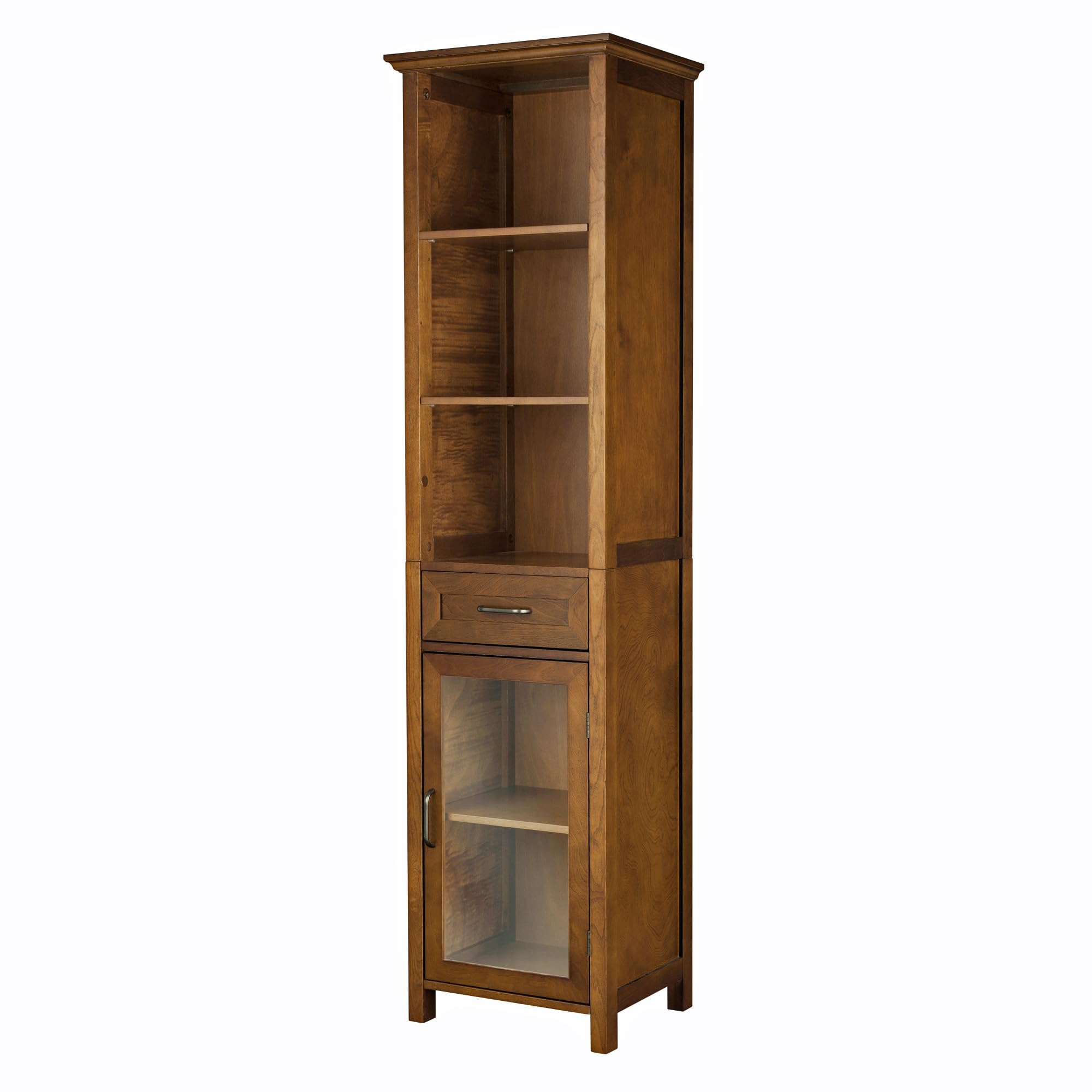 Teamson HomeAvery Wooden Bathroom Linen Tower Cabinet with 1 Drawer 3 Adjustable Interior Shelves and 6 Storage Spaces, Oiled Oak