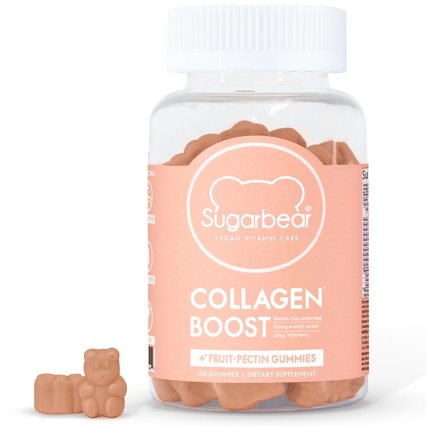 SugarbearPRO Collagen Boosting Halal Vegan Multivitamin Gummies, 100mg of Amino Acids, Vitamin C, Vitamin D, B-12 and Biotin, Promotes Nails, Skin, Bone & Joint Health (1 Month Supply)