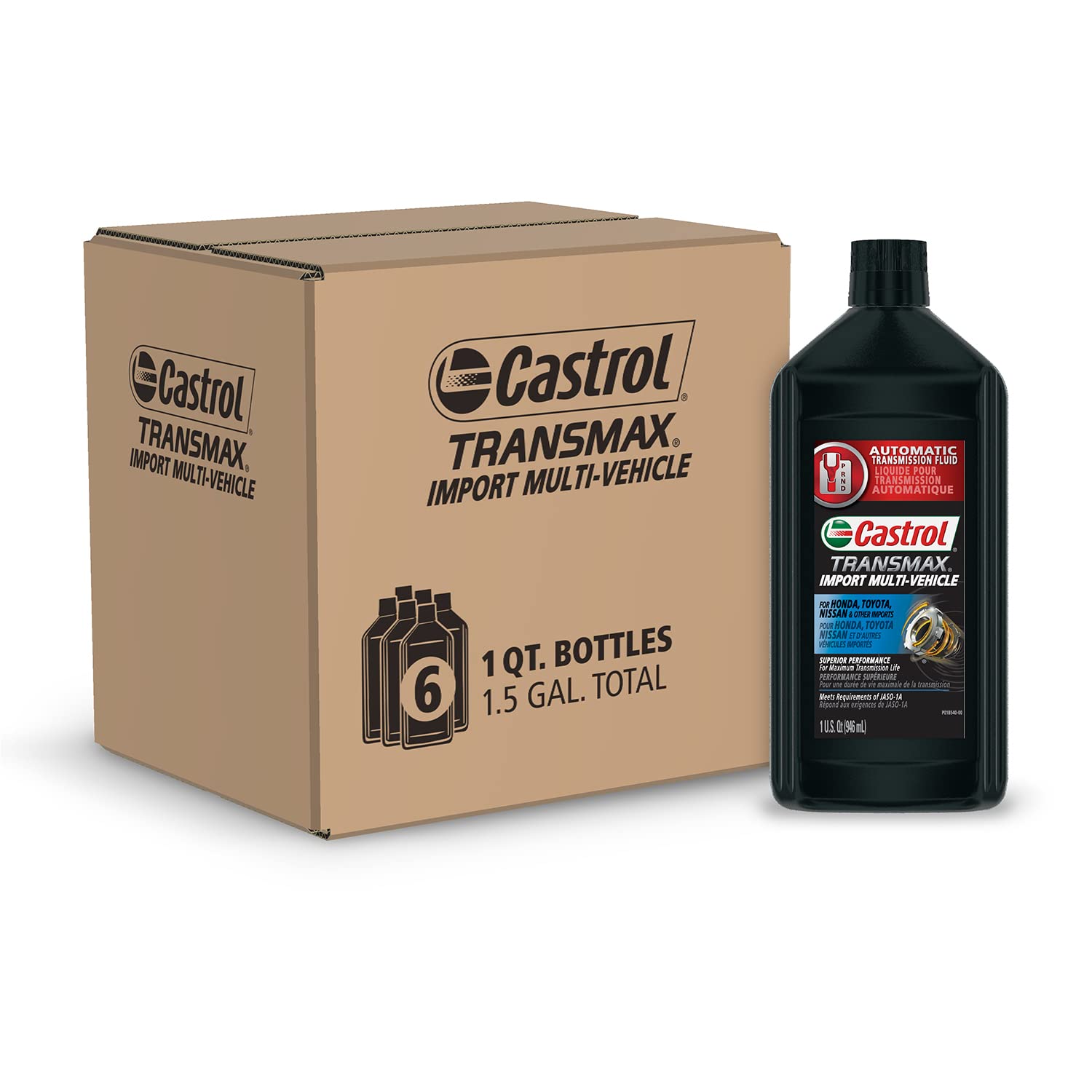 Castrol Transmax Import Multi-Vehicle Automatic Transmision Fluid, 1 Quart, Pack of 6