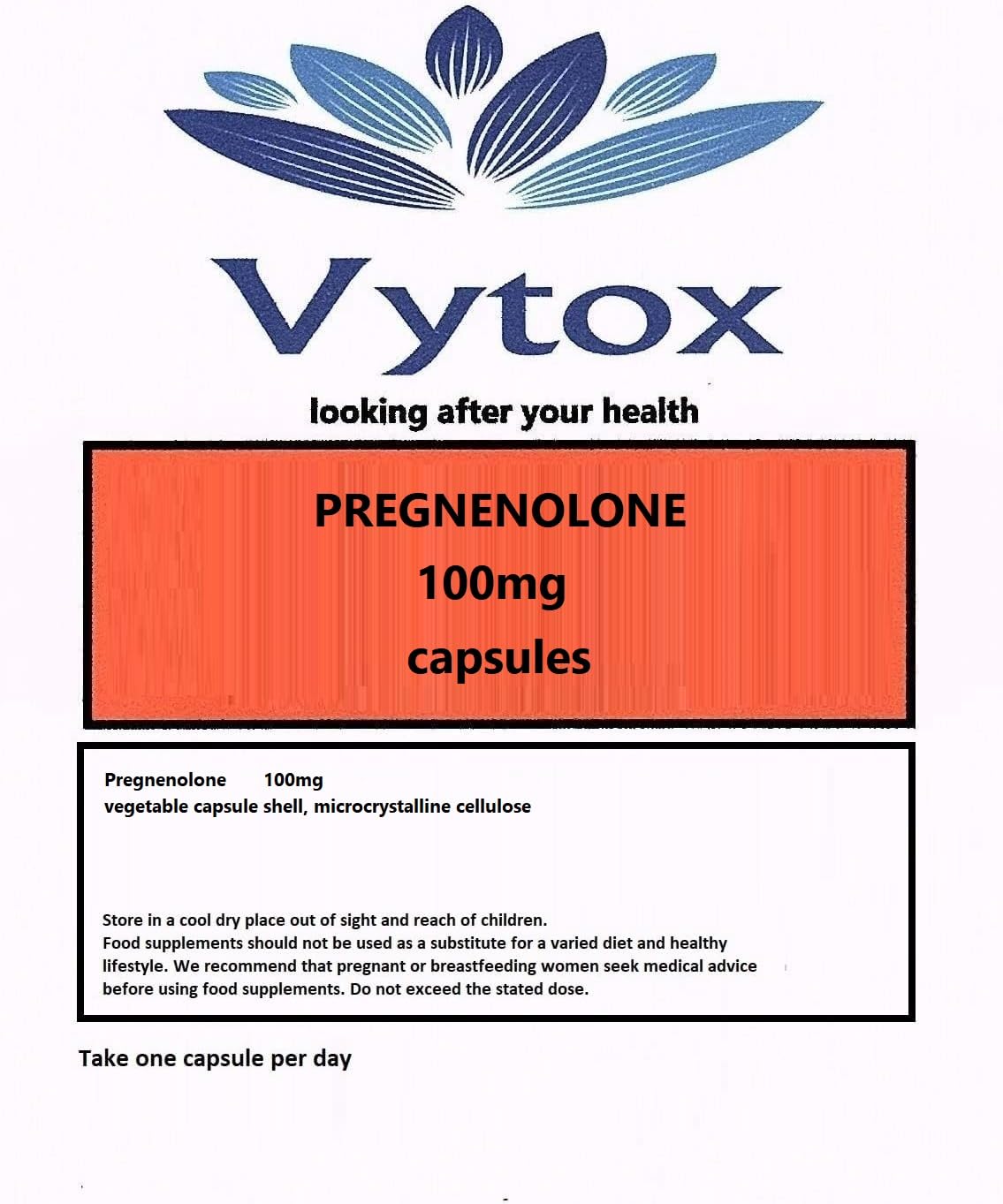 Pregnenolone (100mg) 365 Capsules, 12 Months Supply, by vytox, Vegetarian