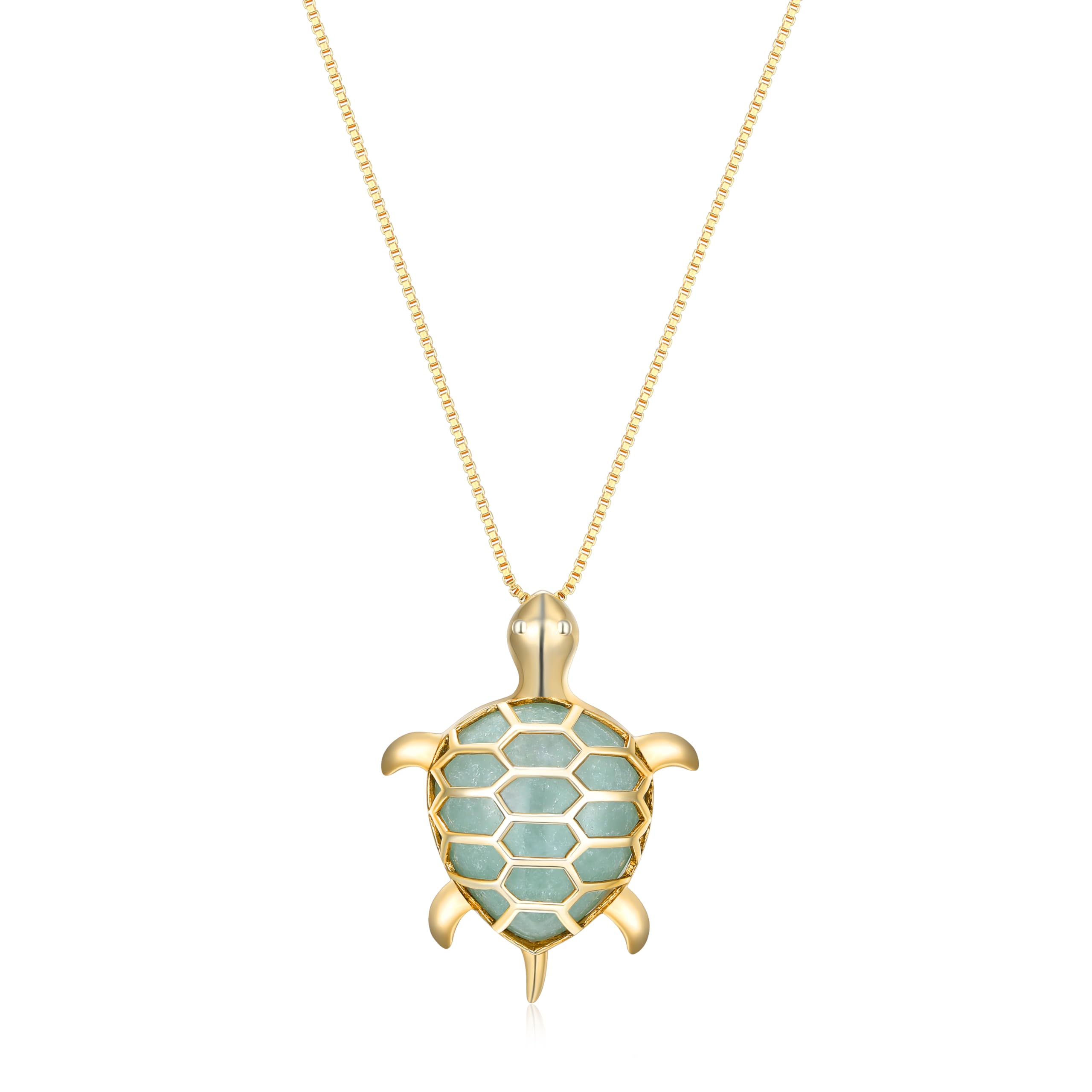 Amazon Essentials womens 18k Yellow Gold Plated Sterling Silver Genuine Green Jade Turtle Pendant Necklace, 18" (previously Amazon Collection)