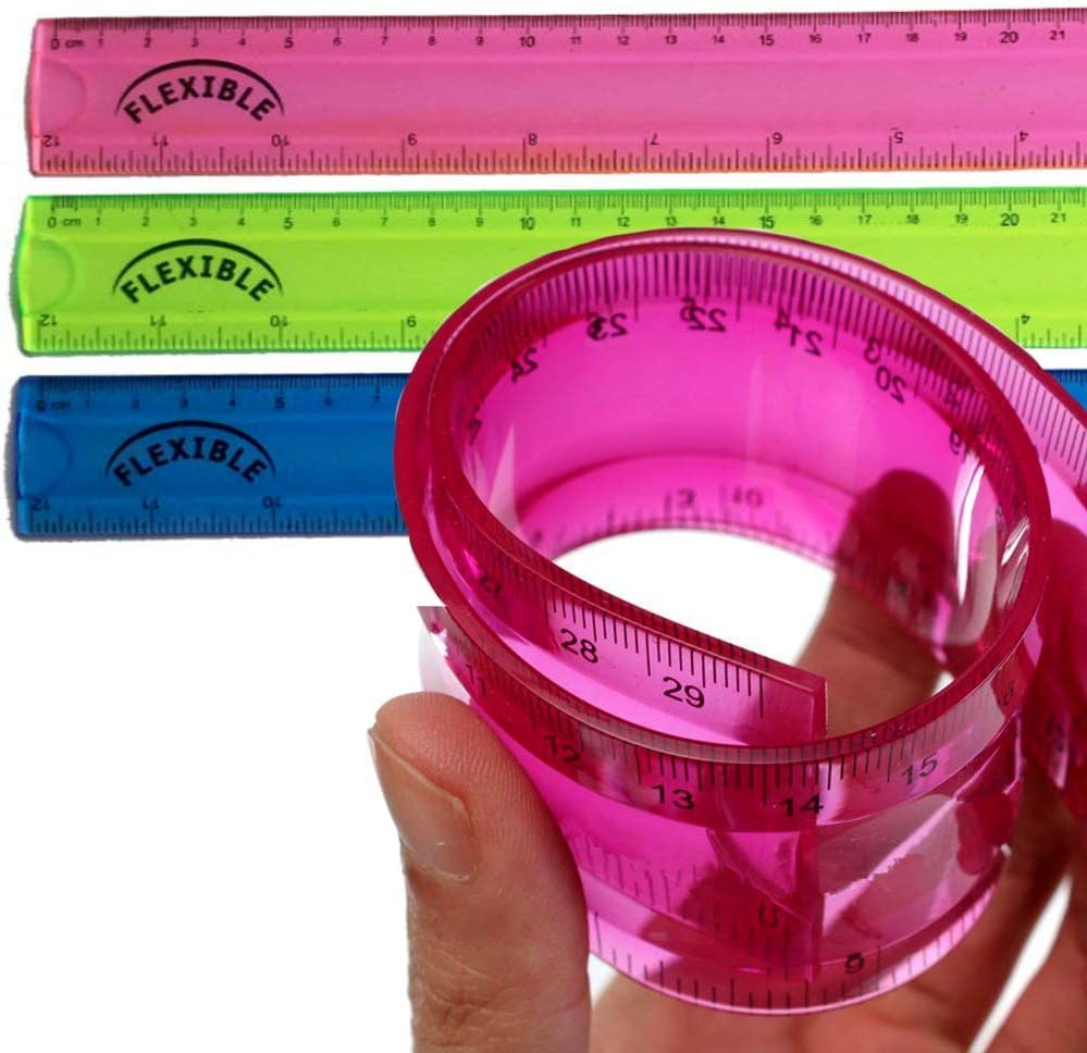 Flexible Ruler 3 Pack - 30cm Translucent Shatterproof Flexi - Kids Back to School Staionary