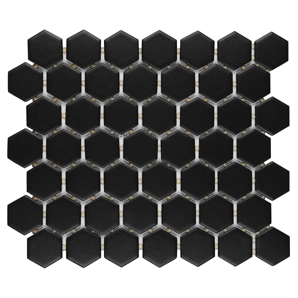 1.5" Black Matte Hexagon Wall Floor Tile (1 Sheet)