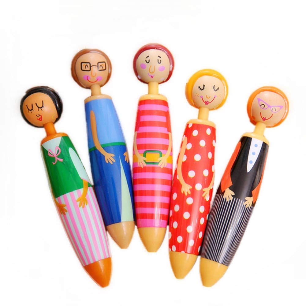 Funny live 5Pcs Set Lovely Doll Shape Ballpoint Pens for Office Decoration, Cute Doll Retractable Roller Ball Pens Cartoon Doll Ballpoint Pens, 0.5mm Blue Ink, Creative Gift Pens Supplies