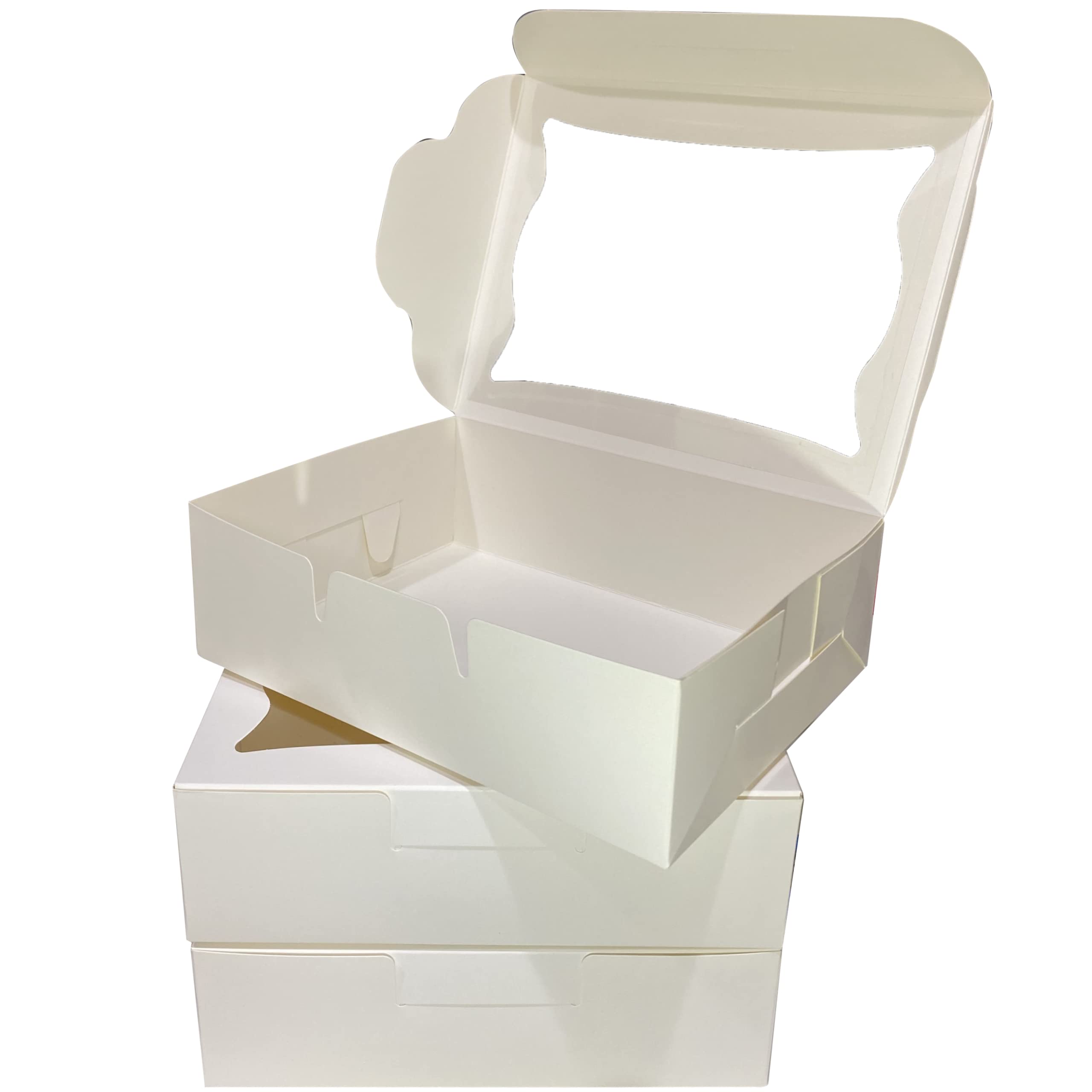 White Paper Bakery Boxes - 25-Pack Pastry Boxes with Window for Cookies, Chocolate Covered Strawberries, Macarons, and Muffins, Dessert Disposable Packaging, 8 x 6 x 2.5 Inches