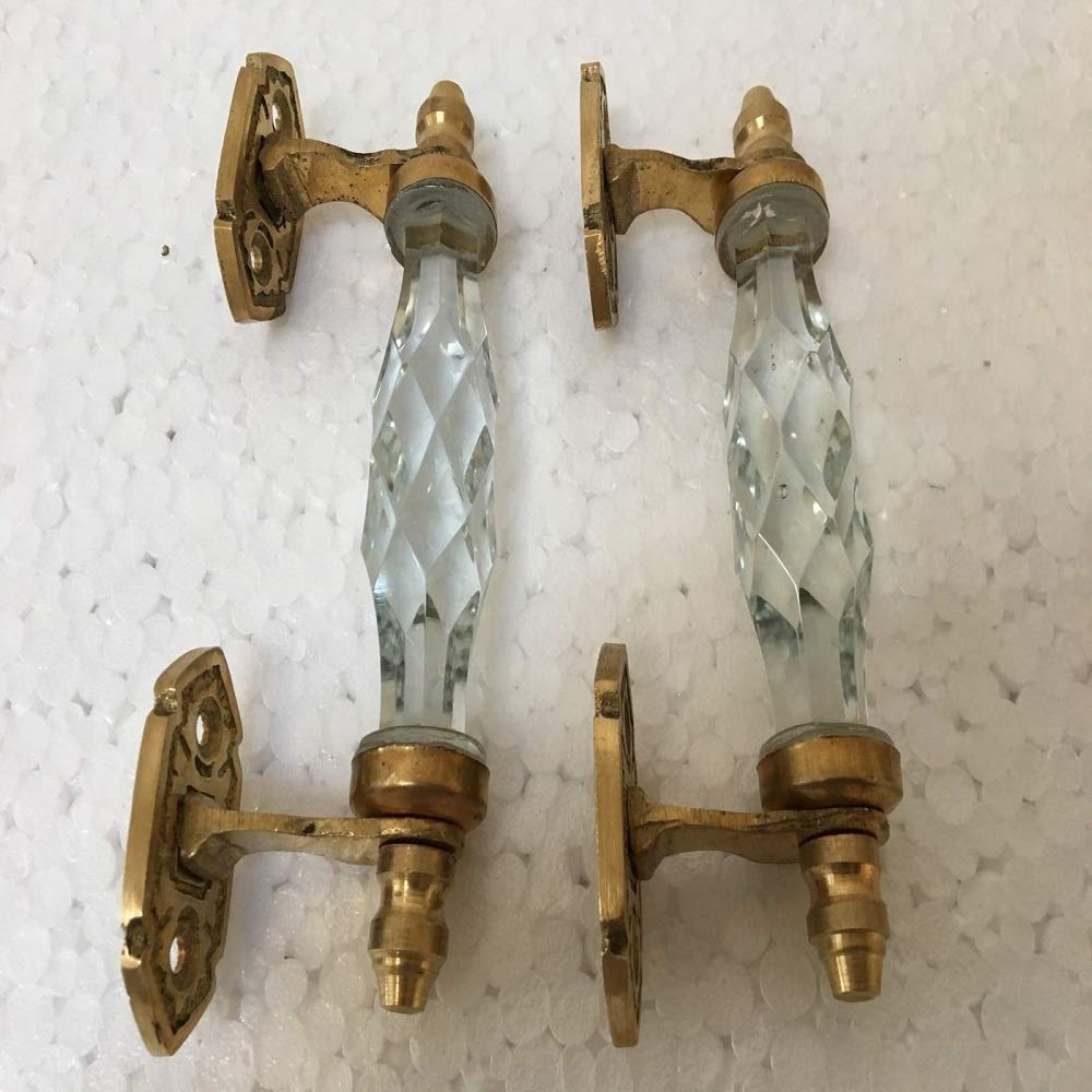 Robin Exports Home Decor Vintage Unique Brass Crystal Glass Church Art Victorian Door Handle (10-inch, White) - 2 Pieces Nautical