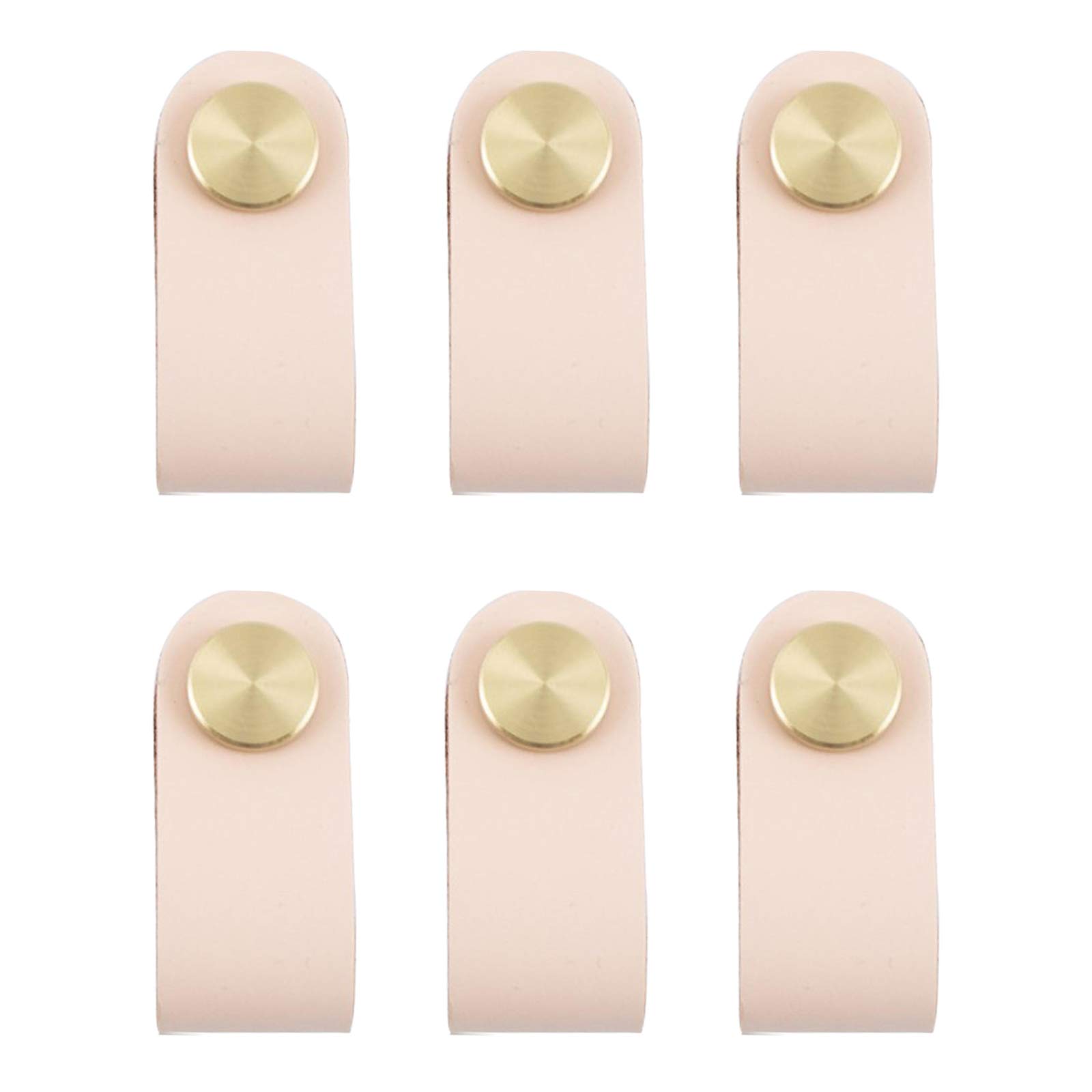 VIDELLY 6 Pieces Leather Pulls for Drawer, Handmade Leather Drawer Pulls Cabinet Dresser Door Handle Knobs with Screw, Light Pink